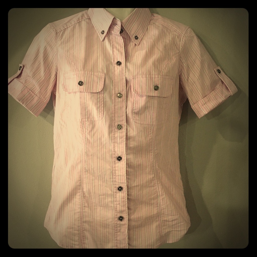 New York and company pink stripe button up Small